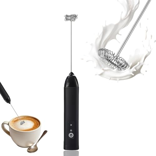 Rechargeable Milk Frother Handheld, USB Electric Milk Frother Whisk & Coffee Whisk Frother, Dual-Purpose Handheld Milk Frother Rechargeable for Coffee, Hot Chocolate, Cappuccino, Portable & Convenient