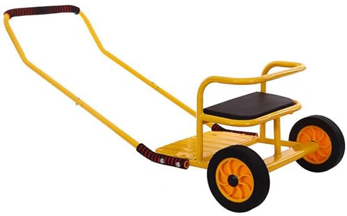 Yellow,Children Rickshaw Balance Bike Dual-Wheel Wheelbarrow Pneumatic Wheels& Thickened Padded Seat for Toddlers Utility Cart