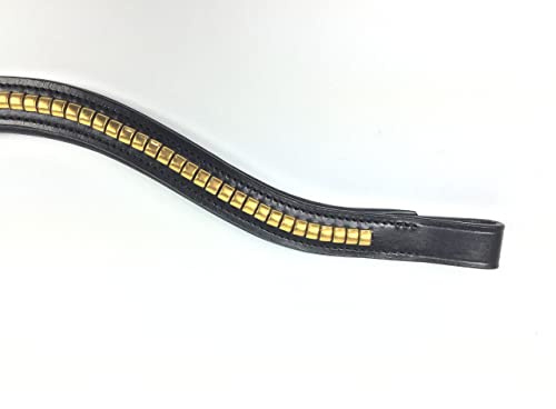 Stirnband Stirnriemen für Trensen goldfarbenes Clincher- Stirnband Leder Schwarz 42 cm