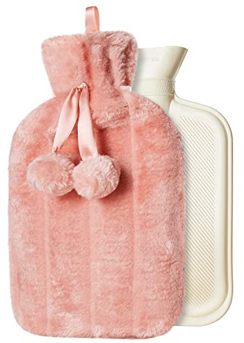 Wärmflasche mit Cosy Cover Premium Kunstfellbezug Large 2L Capacity (Rosa Prosecco)