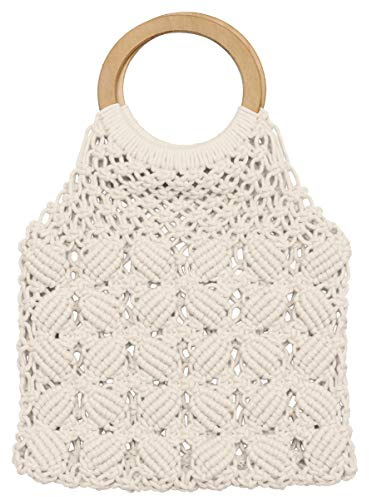 VALICLUD Borsa a Mano in Corda Di Cotone Intrecciata Borsa Da Spiaggia Macramè Per Donna 17.1X12.6X1.2 Tote Casual Per Shopping Feste Estive E Uso Quotidiano