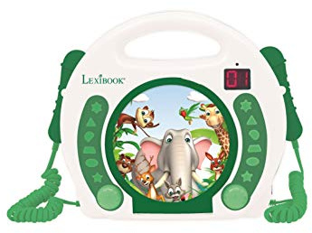Lexibook, Tiere, Tragbarer CD-Spieler mit Mikrofonen, Musikwiedergabe, Wiederholung und Programmierung, Karaoke, Kopfhörerausgang, Weiß/Grün, RCDK100ANX