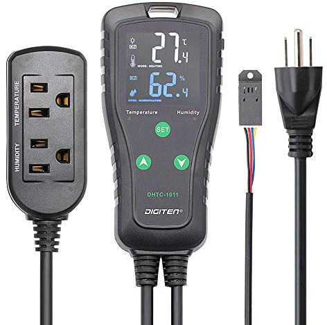 SENSTREE Temperature and Humidity ControllerPlug-in Thermostat Humidistat Reptile Greenhouse,Dual Stage Pre-Wired Outlet 110V 10A