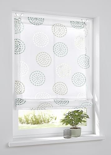 Ösenrollo Bella Ausbrenner Weiss Bedruckt Kreis Motiv Weiss türkis, 60 x 140 cm, incl. Fensterhaken