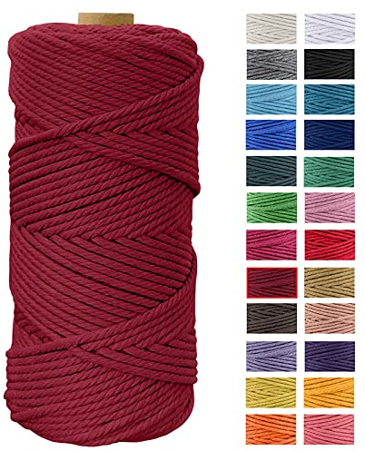 JeogYong Makramee Garn 4mm x 100m Naturliches Baumwollegarn Kordel Makramee Blumenampel Natur Baumwolle Schnur Kettgarn für DIY Handwerk, Strick Hängepflanze, Traumfänger, Häkeln (Weinrot)