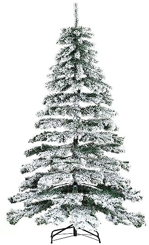 HOMCOM Árbol de Navidad 2250 cm Artificial Nevado 1083 Ramas Verde y Blanco | Soporte de Metal, Árbol de Navideño, para Salón