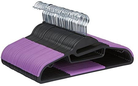 Amazon Basics Kunststoffbügel, gummibeschichte, Farbe: Schwarz, Lila, 50 Stück