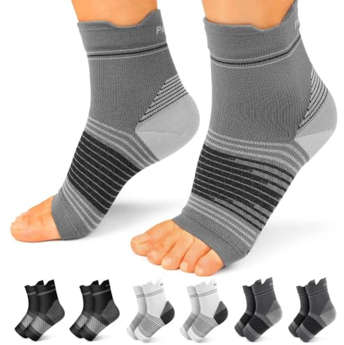 6 Pairs Plantar Fasciitis Socks for Men & Women, Ankle Brace Compression Socks with Arch Support for Achilles Tendonitis, Heel Pain, Swelling & Arthritis Relief, Black, Gray, White, Large