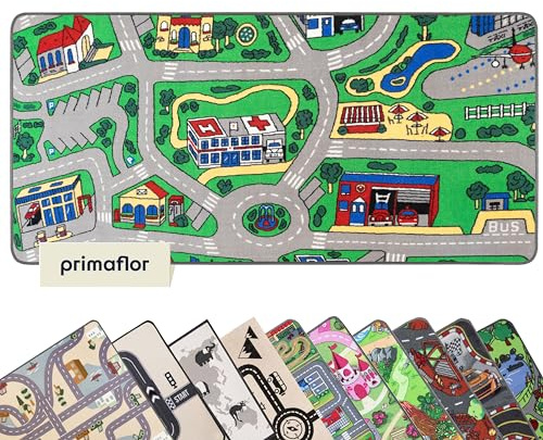 Primaflor Interaktiver Kinderteppich - 200 x 300 cm, City, Made in Europe mit Straßenmotiv, Hochwertiger Straßen-Teppich für Kinderzimmer, für Jungen & Mädchen