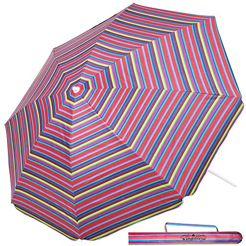Kingsleeve Parasol UV 50+ sac de transport - Grand parasol de plage imperméable - Inclinable - Réglable en hauteur - Piquet de terre - Pour balcon, plage - Rond - Multicolore