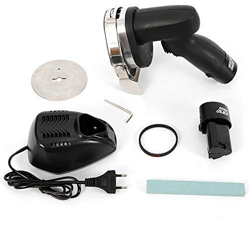 Dönerschneider Elektrische Dönermesser 80W Tragbarer Kabellos Kebabmesser aus Edelstahl, Ø 100mm, Verstellbare Schnittstärke 0-8mm, Anti Rutsch Griff, Inkl Schleifstein