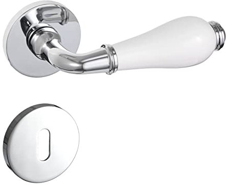 Gavroche Set di maniglie per porte antiche BB colorate | Maniglie per porte interne in argento cromato bianco | Maniglia per porta della camera con rosetta rotonda in zinco e inserto in ceramica