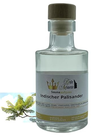 Dufte Momente | Saunaduft Indischer Palisander 100ml in Glasflasche mit Korkmündung | mit naturreinen und natürlichen ätherischen Ölen | vegan und ohne Tierversuche