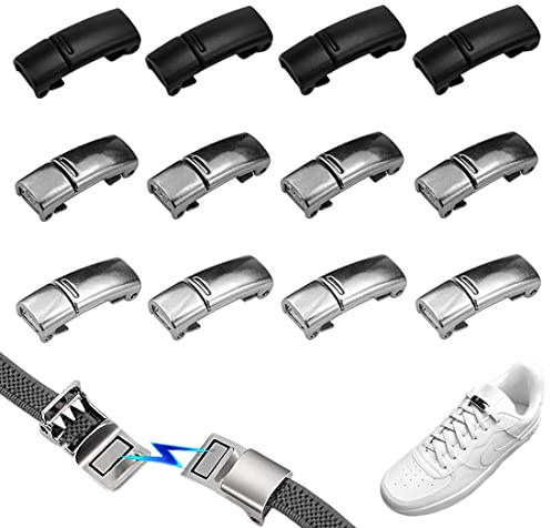 Schnürsenkel Verschlus Schnürsenkel Schnalle Lazy Laces Schnalle 12 Stück Magnetischer Metall Ohne Binden Lock Verschluss für Kinder Erwachsene Sneaker Kreative Schuhe Silber Schwarz Grau