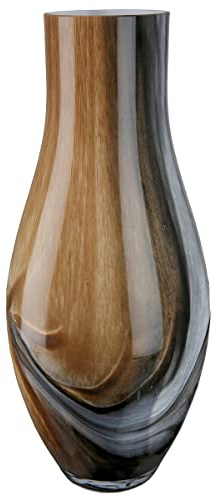 GILDE Glas vas draga – stor dekorativ vas blomvas höjd 40 cm brun svart mamorutseende – europeisk tillverkning