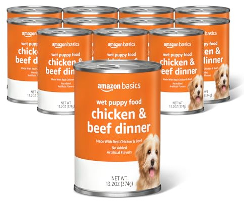 Amazon Basics Puppy Chopped Ground Dinner Canned Dog Food, with Chicken & Beef, 13.2oz (Pack of 12)