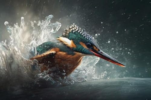 adrium Acryl-Bild 120 x 80 cm: Eisvogel fliegt Weg, nachdem er nach Fischen getaucht ist. Generative KI (202451364)