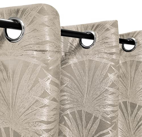 Atout Ciel Rideau Jacquard Palme à œillets 140x240cm prêt a Poser, Beige