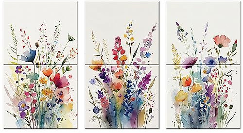 Lot de 6 grands panneaux acoustiques autocollants pour décoration murale, panneaux insonorisants pour studio d'enregistrement, salon, salle de bain, 120 x 68,6 cm(fleurs sauvages)