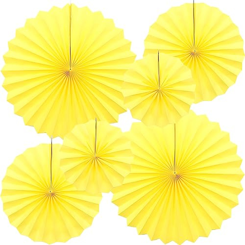 CEEYSEE 6 Stück Papier Fächer Dekoration 20/30/40cm Papierfächer Hängende Gelb Papier Fächer Papiers Girlande Dekoration für Party Feier Hochzeit Babyshower Geburtstag Deko (Gelb/ZHUS)
