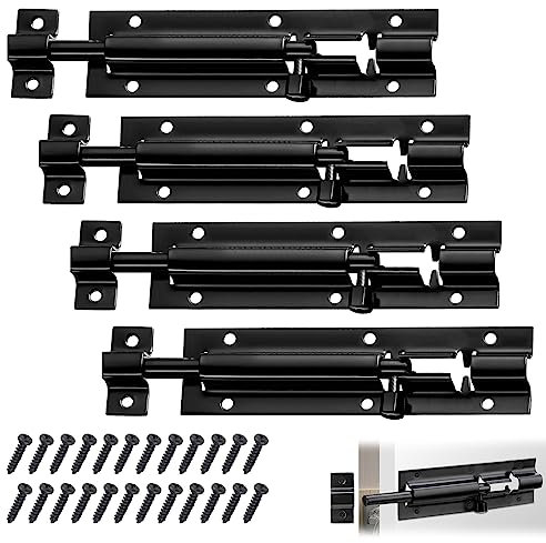Sicherheitstürriegel aus Edelstahl, 4 Stück Schiebetürschloss mit 24 Schrauben, Schiebeschloss Türriegel Riegel, Edelstahl riegelschloss für Gartentor Badezimmer Schuppen(6 Inch, Schwarz)
