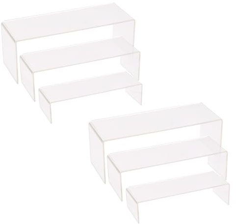 Daelesr 6 Stück Acryl Display Ständer, 3 Größen Display Regal, Klare Acryl Display Risers Display Sockel, Clear Riser Regal Vitrine für Pop Figuren Kosmetika Sammlerstücke Cupcake Schmuck