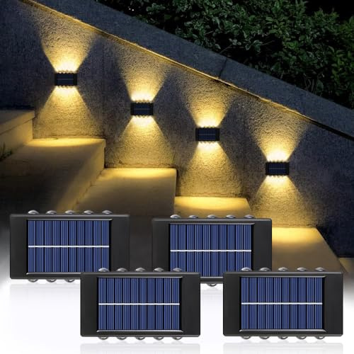 Anyingkai Solarleuchte für den Außenbereich,Solar-Wandleuchten für den Außenbereich, LED-Wandleuchte, Up & Down, für Treppen, Terrasse, Hof, Garten, IP65 wasserdicht (4 Stück)