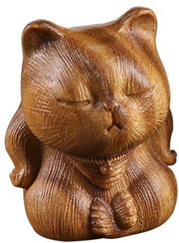 WOFASHPURET Holz Katzenfigur Dekofigur Für Schreibtisch Antike Katzenstatue Aus Natürlichem Sandelholz Kreative Tischdekoration Für Zuhause Und Büro