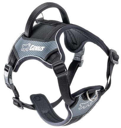 Ferplast Arnes Perro Mediano Genius Medium, Reflectante, Transpirable, Ajustable, Cierre Magnetico Seguro con Hebilla Rápida, Arnes para Perros, Suave Acolchado, Negro