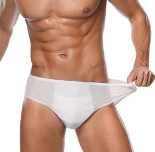 MIEGUIWOR 5 Pezzi Slip USA e Getta Uomo in Cotone,Mutandine Monouso da Viaggio,Mutande USA e Getta Uomo per Viaggiare Ospedale Massaggi Spa Fitness Alberghi Campeggio (Bianco, L)