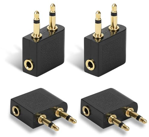 4 Pcs Airline Airplane Flight Adapters for Headphones,Airplane Headphone Adapters,3.5mm Golden Plated Jack Airline Earphone Adapter for Sony,Bose,Beats,JVC,Sennheiser,Panasonic,Betron etc