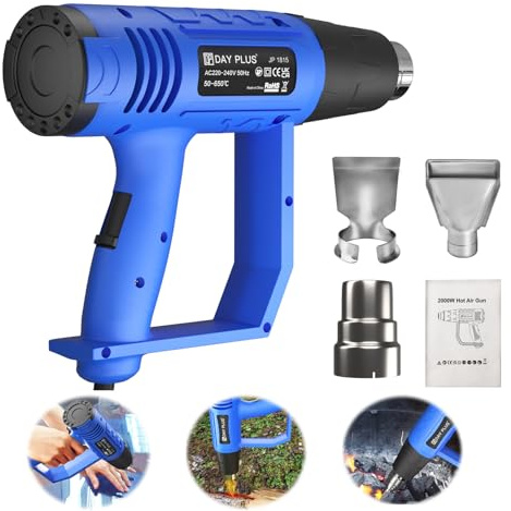 Electric Heat Gun | 2000W Hot Air Gun with Dual Temperature Settings 300℃ & 600℃ | Overload Protection & 1.5s Fast Heating | for Paint Stripping, Vinyl Application, Crafts, Resin | Includes 3 Nozzles