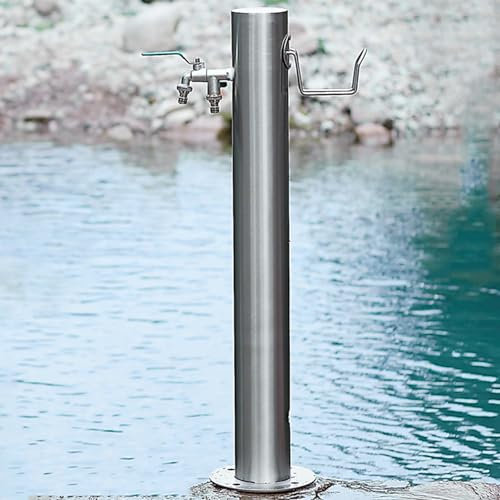 Colonne d'eau de Jardin Extérieure en Acier Inoxydable 304,Robinet d'eau de Bouche D'incendie Monté Au Sol de Fontaine d'eau Décorative Moderne，Support de Tuyau D'arrosage Autoportant avec Robinet