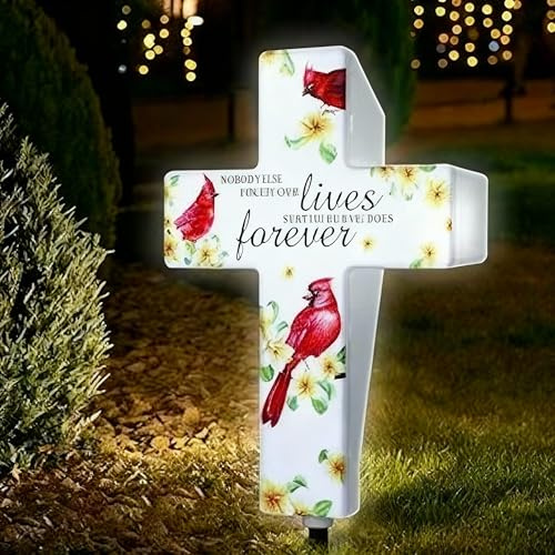 Yousoontic Lampes solaires cardinales sur piquet d'extérieur en forme de croix pour tombe, cimetière de Noël, décoration de jardin cardinal pour terrasse, allée, décoration commémorative (style rétro)