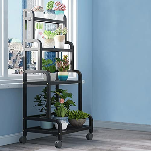 Leiterregal 4 Etagen Pflanze Pflanzgefäß Lagerregal Organizer Modernes Regal Schwarzes Eisen Stabiler Metallrahmen Mit Rädern Zuhause (Size: 50x50x140cm) (100x50x140cm)