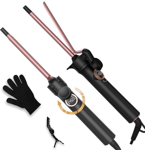 Curling Iron 9mm,Curling Wand for Long Hair Hair Crimpers,Ceramic Coating Curling Tongs Curler 5 Adjustable Temp LCD Digital Control,Thin Long Barrel Curling Iron Double Voltage 110-240V