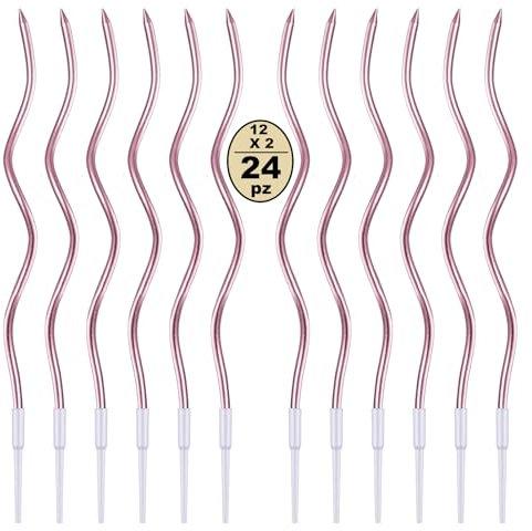 Festa Centro 24 Candele Torta di Compleanno,Candele a Spirale di Compleanno Lunga E Sottile con superficie metallica,Candela a Spirale Cupcake per Compleanno Partito Torta Decorazioni (Oro Rosa)