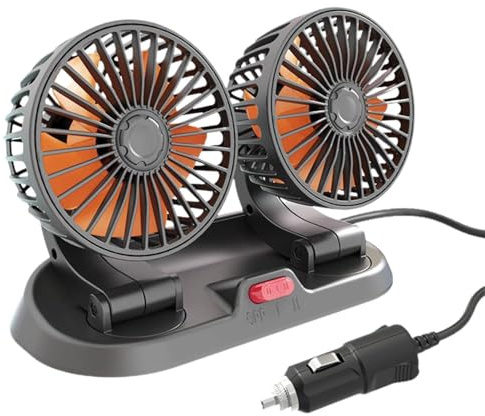 Ventilador de aire para coche, ventilador de salpicadero de coche, ventilador de coche de 5 V (USB)/12 V/24 V con múltiples métodos de carga, ventilador de coche de verano, viento fuerte de 12 V, 24 V