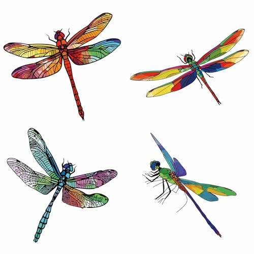 GORGECRAFT 4 Estilo de Pegatinas para Ventana de Libélula 16x16cm Redondas Anticolisión Estáticas para Puertas Corredizas Vinilo Reutilizable para Vidrio para Evitar Colisiones de Pájaros Perros Y Ma