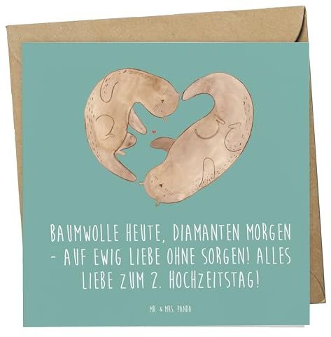 Mr. & Mrs. Panda Grußkarte 2. Hochzeitstag Baumwollhochzeit - Geschenk, anlasskarte, Heiraten, Erinnerungsstücke, Ehe, zweiter, Dekorationen, Jubiläum, Geschenke, auf ewig Liebe, Heirat, faltkarte