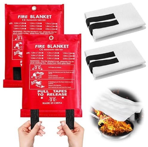 BORDEAG 2 Pezzi Coperta Antincendio, 1.2m*1.2m Coperta Antincendio Per Cucina, Coperta Antincendio In Fibra Di Vetro, Coperta Ignifuga Antifiamma Grande