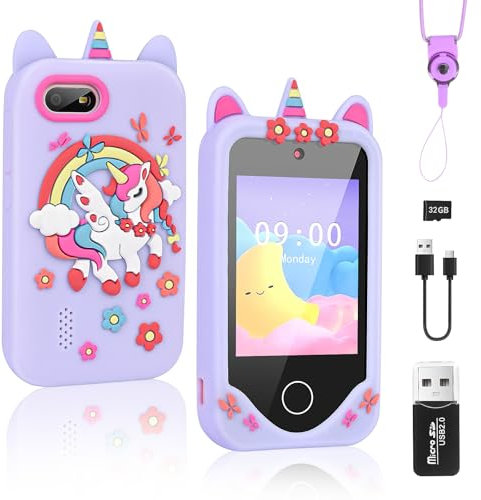 Weinsamkeit Smartphone per Bambini con Fotocamera e 32GB Card, Giocattoli 3-9 Anni, Telefono Cellulare Unicorno Regalo per Ragazze