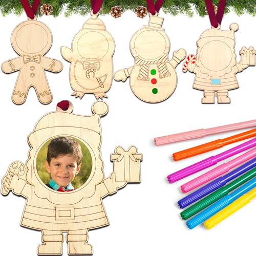 ERNESTINE - Weihnachtskugel aus Holz, personalisierbar, 4 Stück, personalisierbar mit Foto – Geschenk für Familie und Freunde – kreative Freizeit zu Weihnachten – Ausmalen, Weihnachtsbaum, Kugeln