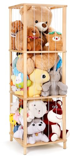 ACEPRUT Holz Kuscheltier Aufbewahrung, Platz Sparen Dreistufige Vertikale Große Kuscheltier Stofftier Aufbewahrung für Spielzimmer Schlafzimmer, Kinderzimmer Deko