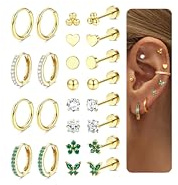 Diamday 12 par örhängen kvinnor kirurgiskt stål guld piercing öron örhängen ring silver helix brosk tragus små örhängen kvinnors spel flera allergivänliga piercingar, klein, Rostfritt stål Kubisk