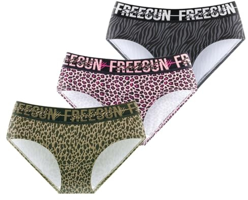 FREEGUN Culotte Fille Sport, Lot de 3 | Fille, Coupe Ajustée, Imprimés originaux, Sport, Ultra-doux, Respirant, Tissu extensible, Séchage rapide, Doublure 100% Coton