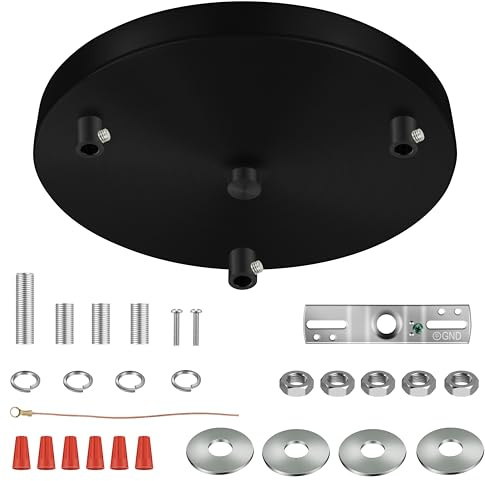 MAYOMAJO 10 Inches Light Canopy Kit, Heavy Duty Replacement Ceiling Cover Plate & Mounting Hardware for 3-Light Cluster Pendant Lighting Fixture (Black)