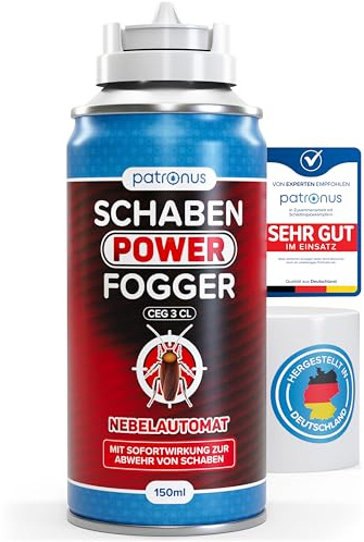 Patronus Schaben Power Fogger mit maximaler Sofortwirkung [150 ml] | effektiver Vernebler zur Abwehr von Schaben & Kakerlaken, ideal für kleine Schaben-Verstecke - aus deutscher Produktion
