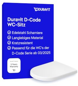 Duravit D-Code WC-Sitz ohne Absenkautomatik - WC-Sitz aus Duroplast, D-Form, Edelstahl-Scharniere, weiß Hochglanz, Passend für Duravit D-Code Serie
