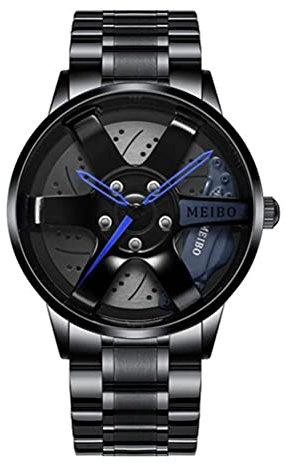 Ghzste Sportwache für Männer Rennen Uhren Rotatable Car Rim Wheel Wheel Hub Design Sport Uhren Edelstahl wasserdichte Uhr